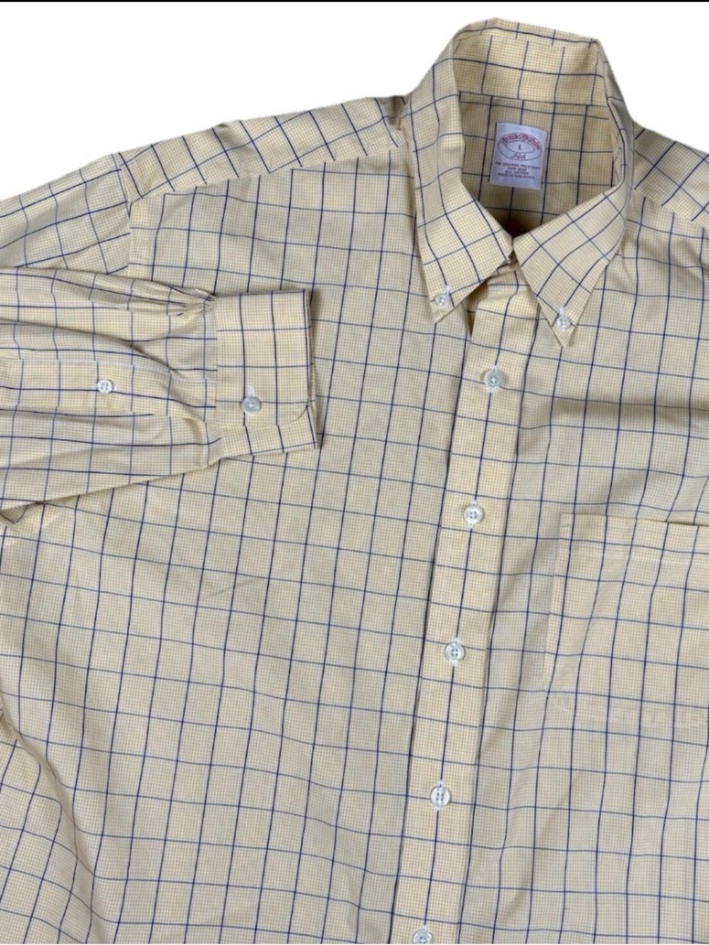 Brooks Brothers Yellow Dress Shirt with Blue Windowpane Sz L 51” P2P